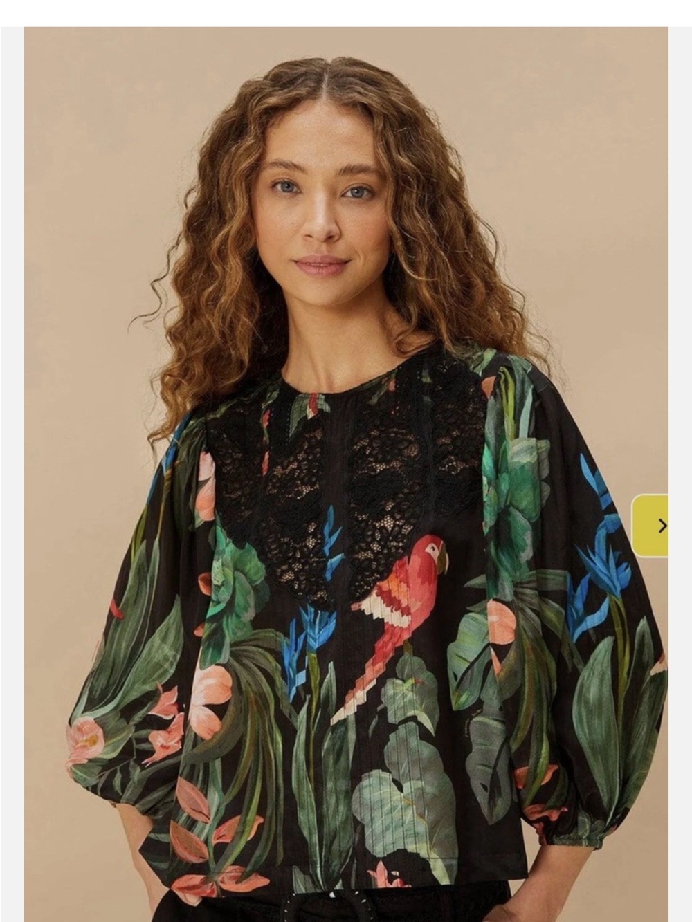 Farm Rio Midnight Macaw Fiesta Black Blouse - Picture 3 of 10